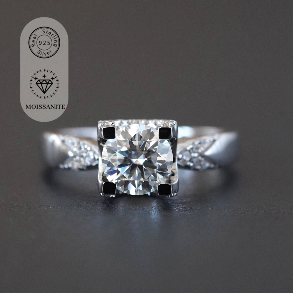 Vintage 925 Sterling Silver Moissanite Engagement Ring Adjustable Band